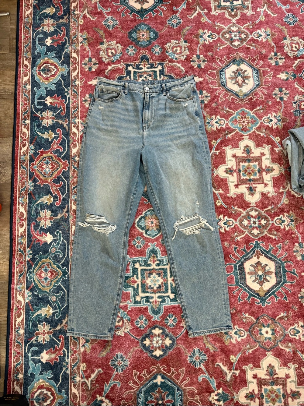 Size 14 long American Eagle Outfitters Light Blue Distressed High-Rise Jeans